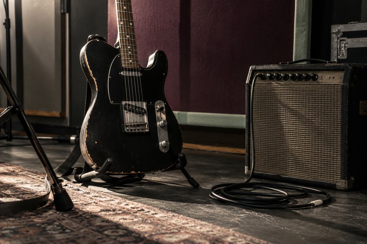 Gitarre und Verstärker im Proberaum